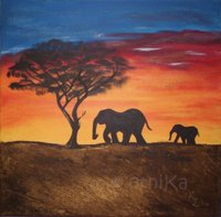 "Africa by night", 40x40, Acryl auf Leinwand
