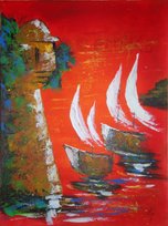 "Red Halong", 30x40, Acryl auf Leinwand